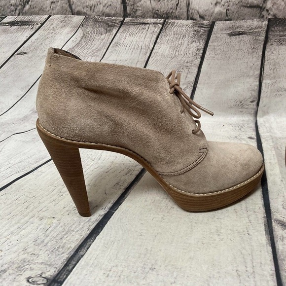 Cole Haan Size 7B Stephanie Platform Ankle Suede Lace Up Booties Beige - Picture 6 of 10